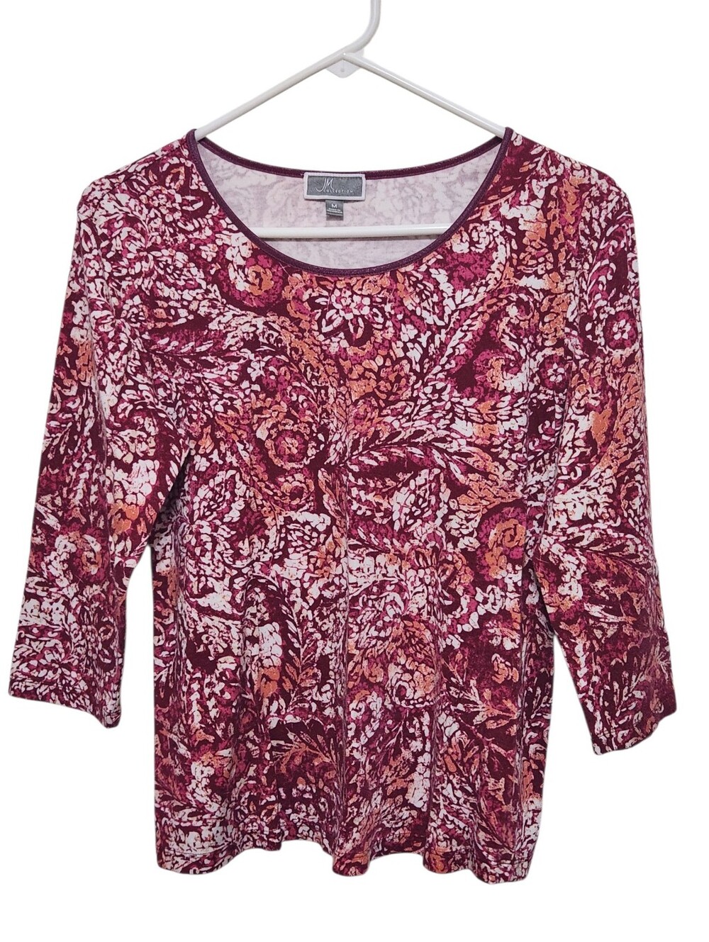JM Collection Floral Paisley 3/4 Sleeve Top